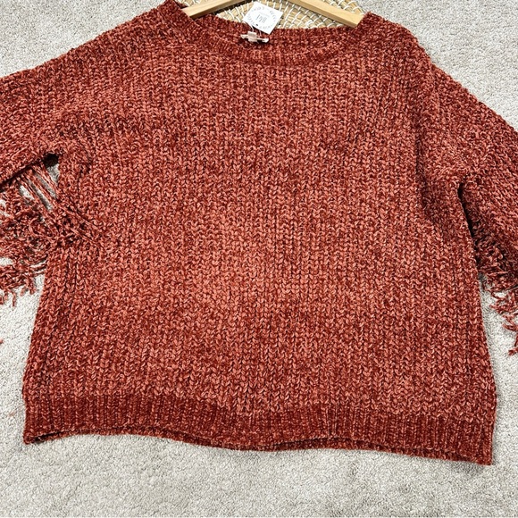 NWT BiBi Chenille Fringe Longsleeve Sweater Boho Western in Vintage Brick XL - Picture 7 of 14